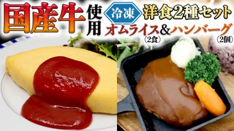 国産牛使用 こだわり 冷凍 洋食 2種セット オムライス 2食 ハンバーグ 2個 洋食 究極 本格 ビーフシチュー デミグラス しっとり ふわふわ オムライス チキンライス 老舗 洋食 レンジ可 手軽 レンチン レンジ