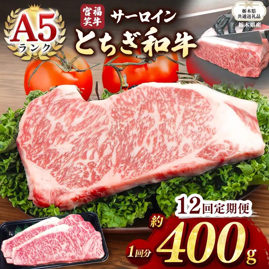 【栃木県共通返礼品 栃木県産】【定期便12回】宮福笑牛(とちぎ和牛) A5 サーロインステーキ　約200gx2枚  | 栃木県 下野市