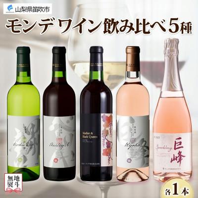 ふるさと納税 笛吹市 無地熨斗 山梨県 モンデ酒造 モンデワイン 飲み比べ 5種×各1本 赤 白 スパークリング 笛吹市