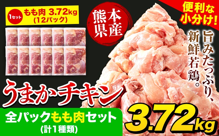 うまかチキン 全パックもも肉セット(計1種類) 合計3.72kg《30日以内に出荷予定(土日祝除く)》ふるさと納税 肉 とり とり肉 鳥もも肉 小分けバック 鳥 とりもも 冷凍 定期 大容量 もも肉 数量限定 簡易包装 鶏肉 鶏もも---hkw_26_lcl_163_12p---
