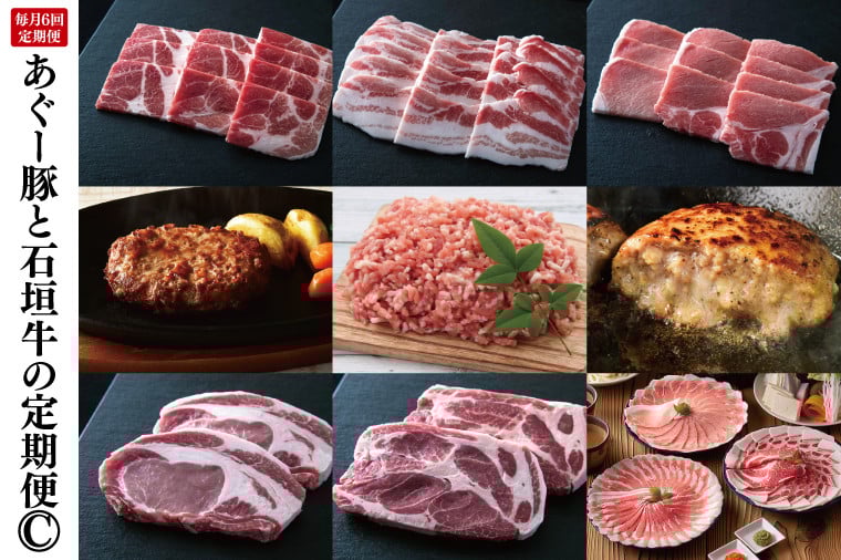 
            【6回定期便】あぐー豚と石垣牛の定期便C|肉 豚肉 牛肉 ロース 肩ロース あぐー豚 石垣牛 食べくらべ しゃぶしゃぶ 焼き肉ミンチ ハンバーグ とんかつ 定期便 沖縄県 豊見城市（AG021）
          