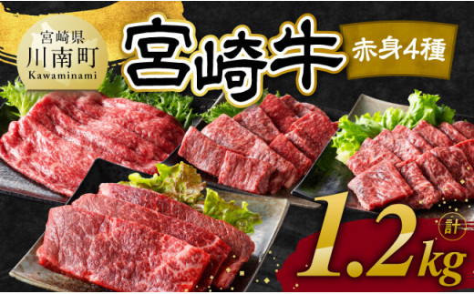【令和8年2月発送】宮崎牛 赤身 4種 1.2kg 【 肉 牛肉 国産 宮崎県産 宮崎牛 黒毛和牛 和牛 焼肉 すき焼き ステーキ 4等級  A4ランク モモ 】