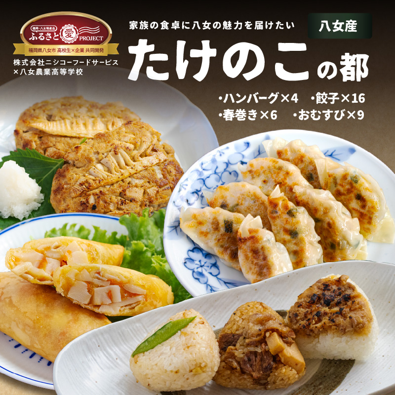 たけのこの都(みやこ)【ふるさと愛プロジェクト】  簡単調理 焼くだけ 揚げるだけ レンチン おかず おにぎり たけのこ 筍 ハンバーグ 餃子 春巻き セット 冷凍 個包装 ギフト プレゼント 福岡県 八女市