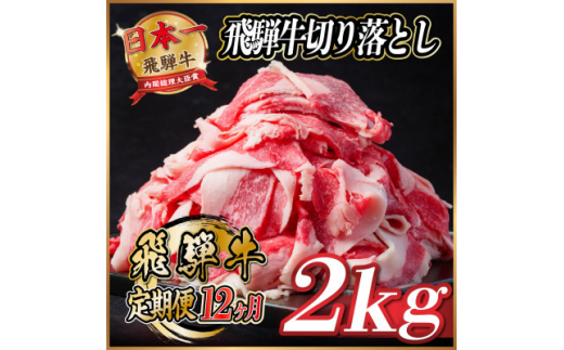 ＜毎月定期便＞飛騨牛　切り落とし　約2kg＜冷蔵便＞全12回【4055091】