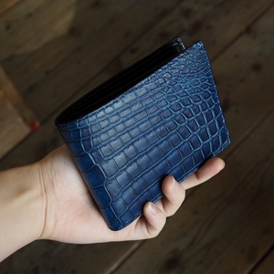 藍染めクロコダイル二つ折り財布 クロコダイル 財布 ワニ革