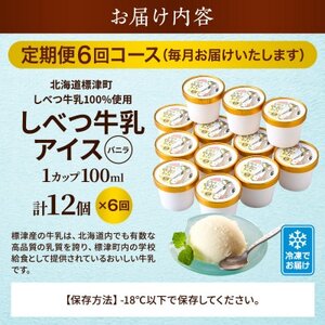 【毎月定期便】しべつ牛乳アイス12個　アイスクリーム 無添加 詰め合わせ全6回【配送不可地域：離島】【4067120】