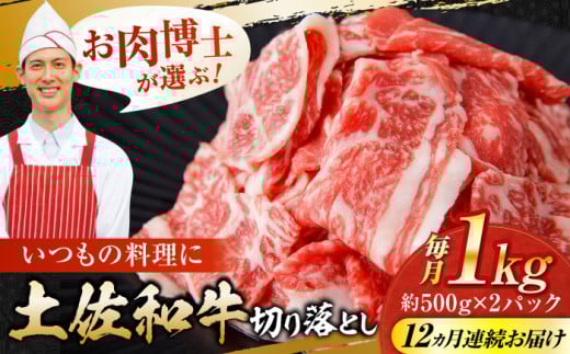 【12回定期便】高知県産 土佐和牛 切り落とし 炒め物 すき焼き用 約1kg×12ヵ月 総計約12kg [ATAP098]