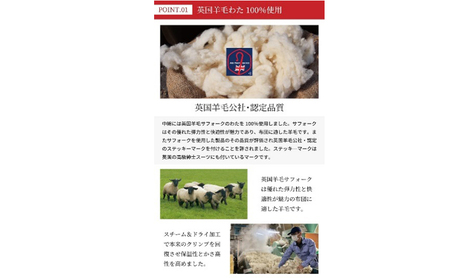 綿スムース生地を使用した羊毛100％わた入三層構造の『もっといい敷布団』  100×210cm 寝具 敷き布団 布団 シングルロング 羊毛 新潟市 新潟 ブルー