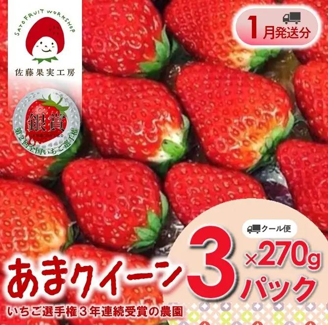 《2027年産先行予約》「西脇市産 佐藤果実工房 あまクイーン」（約270g×３パック 約810g）令和９年１月下旬配送分