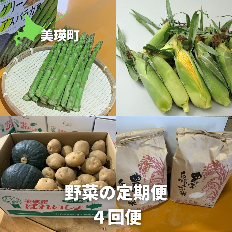 【ふるさと納税】 野菜 定期便4回便 4ヶ月 ≪令和8年産予約受付！≫ 送料無料 セット 詰め合わせ アスパラ アスパラガス 4回 スイートコーン とうもろこし とうきび 秋野菜 かぼちゃ じゃがいも 米 新米 北海道 北海道産野菜 野菜の定期便 サスケの家 定期便[049-05]