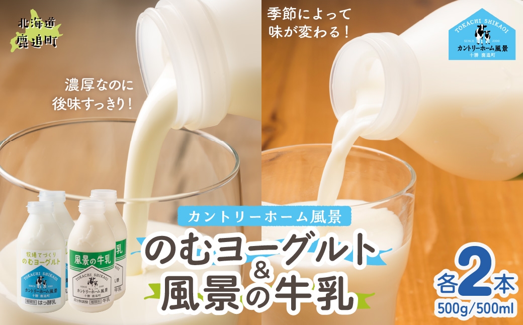 
                  のむヨーグルト500g 風景の牛乳500ml 各2本 【 ふるさと納税 人気 おすすめ ランキング 牛乳 ヨーグルト 無添加 てんさい オリゴ糖 濃厚 定期便 カントリーホーム風景 北海道 十勝 鹿追町 送料無料 】 SKB103
                