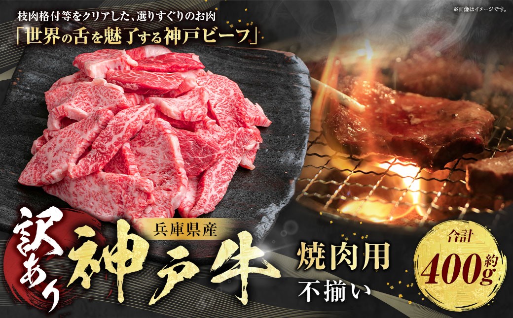 
            神戸牛 焼肉用（不揃い）約400g AKY1 牛肉 肉  牛 焼肉 神戸ビーフ 冷凍 兵庫県 赤穂市
          