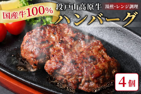 国産 牛肉 100%使用！ ハンバーグ レンジ可 湯煎 加熱済 4個 個包装 100ｇ 国産牛 牛 着色料 保存料 化学調味料 不使用 牛肉ハンバーグ 肉 肉汁 -094