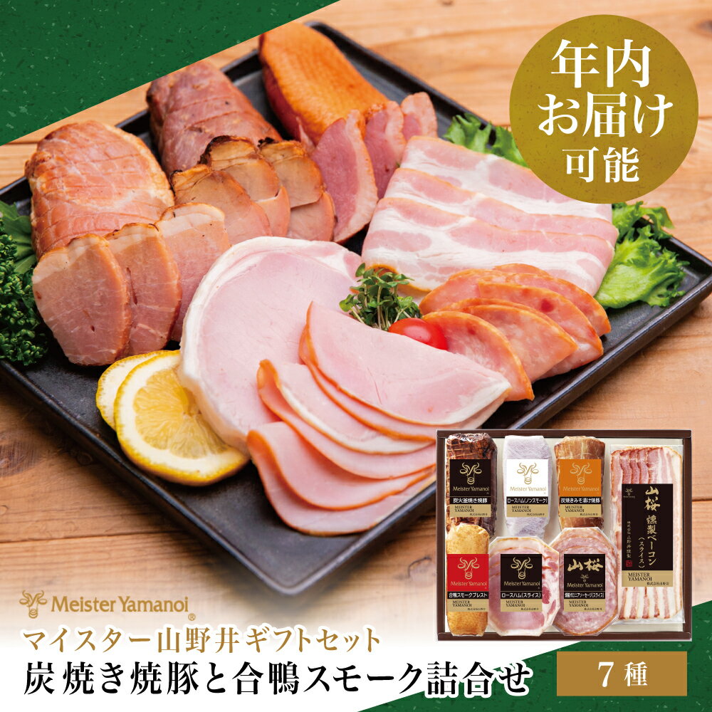 【ふるさと納税】★年内お届け★ マイスター山野井 炭焼き焼豚と合鴨スモークの詰め合わせ（7種）チャーシュー ハム 焼き豚 ベーコン ロースハム 合鴨 みそ漬け焼豚 オードブル パーティー 惣菜 燻製 グルメ 南さつま市 送料無料 年末配送 年内発送 指定可能