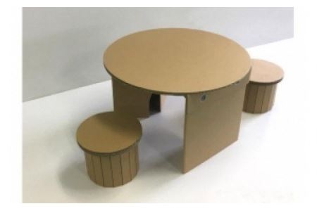 r05-D3022 「キッズ用テーブル＆チェアセット」段ボール ダンボール 遊具 組立て おもちゃ ギフト プレゼント 運動 工作 遊び