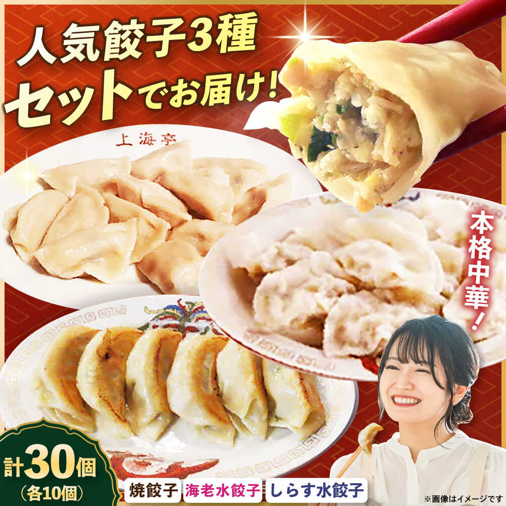 【ふるさと納税】【テレビで紹介されました！】冷凍 海老水餃子 しらす水餃子 焼餃子 3種 30個 ジューシー モチモチ 自家製 餃子 ぎょうざ【横須賀商工会議所 おもてなしギフト事務局（上海亭）】お取り寄せ おかず つまみ ビール 簡単 本格 肉汁 えび ギョーザ [AKED008]