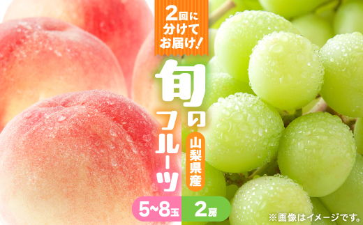【発送月固定定期便】桃5～8玉(2kg)・シャインマスカット2房(1kg以上)全2回【配送不可地域：離島・沖縄県】