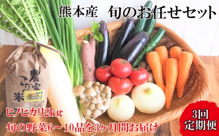 【定期便3回】旬のお任せセット お米(ヒノヒカリ) 2kg・ 旬の新鮮お野菜(6～10品目)セット (詰め合わせ) | 熊本県 和水町 くまもと なごみまち なごみ ヒノヒカリ ひのひかり米 単一原料