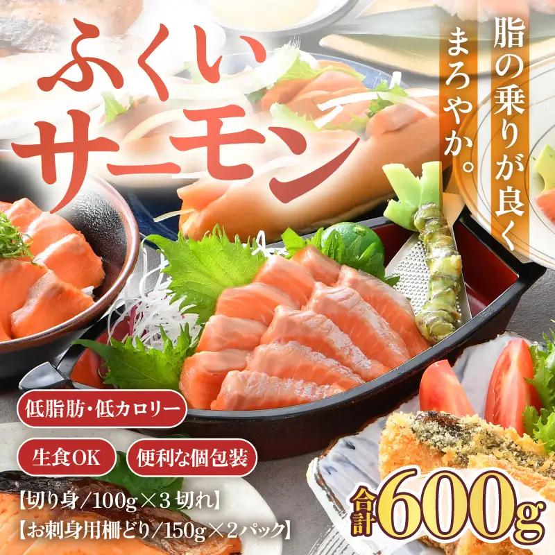 ふくいサーモンセット 計600g（切り身100g×3切・柵どり150g×2パック）＜鮮度抜群！＞ ／サーモン 鮭 [aw002-b005]