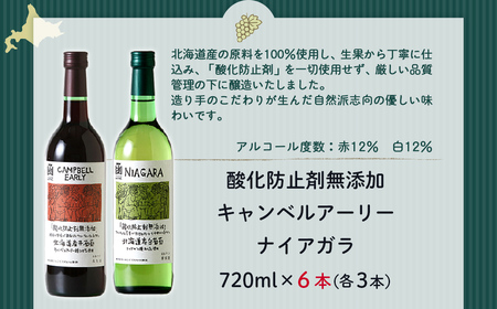 酸化防止剤無添加ワイン 飲み比べセット 6本(キャンベルアーリー3本・ナイアガラ3本) NAX035