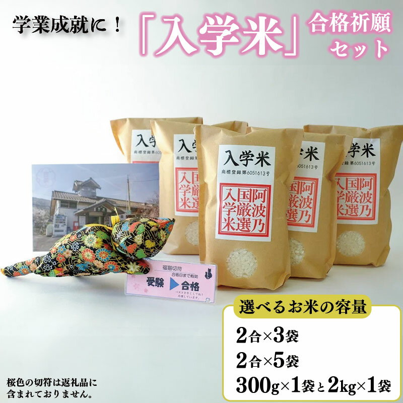 【ふるさと納税】 米 ギフト 選べる 容量 2合×3袋 ／ 2合×5袋 ／ 300g×1袋 2kg ×1袋 入学米 マスコット 猫 ポストカード セット コメ お米 アキサカリ 受験 お祝い 入学祝 合格祈願 受験 必勝祈願 プレゼント 贈答 送料無料 徳島県 吉野川市