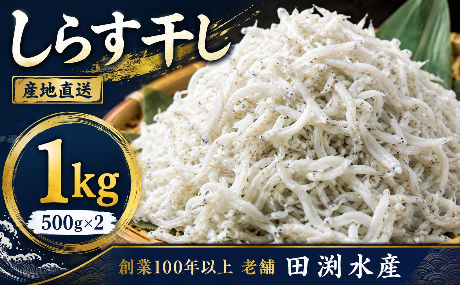 
                  田渕水産のしらす干し 1kg しらす ちりめんじゃこ 新鮮 天日干し うす塩 太平洋 黒潮 水揚げ 自然 旨味 美味しい やみつき ご飯のお供 おかず おつまみ 保存食 常備菜 カルシウム 栄養 健康 和食 魚介 海産物 500g×2 季節 安芸市 高知県
                