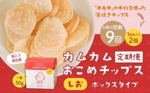 【1ヶ月毎9回定期便】 カムカムおこめチップス（しお） ボックスタイプ 計18個 （2個×9回） お菓子 スナック菓子