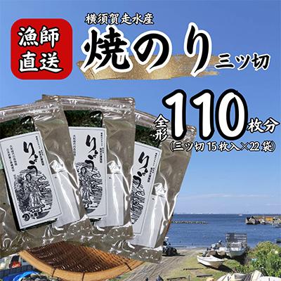 ふるさと納税 横須賀市 【訳あり】海苔 三ツ切15枚×22袋(全形110枚分)漁師直送 上等級 焼き海苔 のり