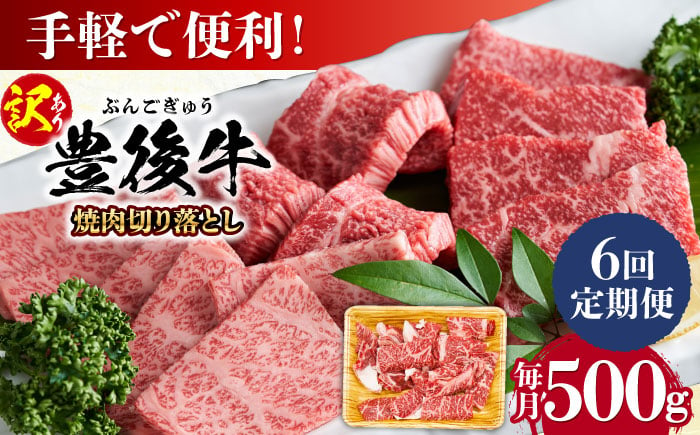 
            【全6回定期便】【訳あり】おおいた豊後牛 焼肉 切り落とし 500g 日田市 / 株式会社MEAT PLUS　牛 うし 黒毛和牛 和牛 豊後牛 [AREI132]
          