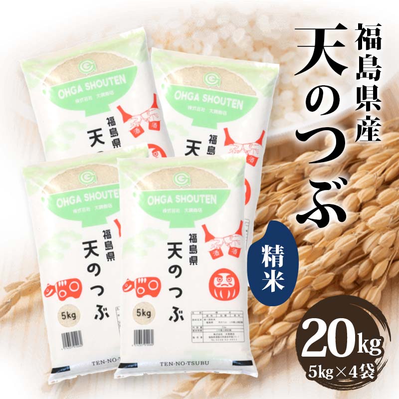 令和6年産米 鏡石町産天のつぶ精米20kg  F6Q-317