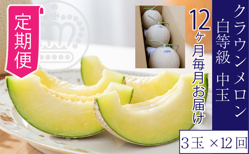 【12ヶ月定期便】クラウンメロン並【白等級】1.3kg前後　3玉