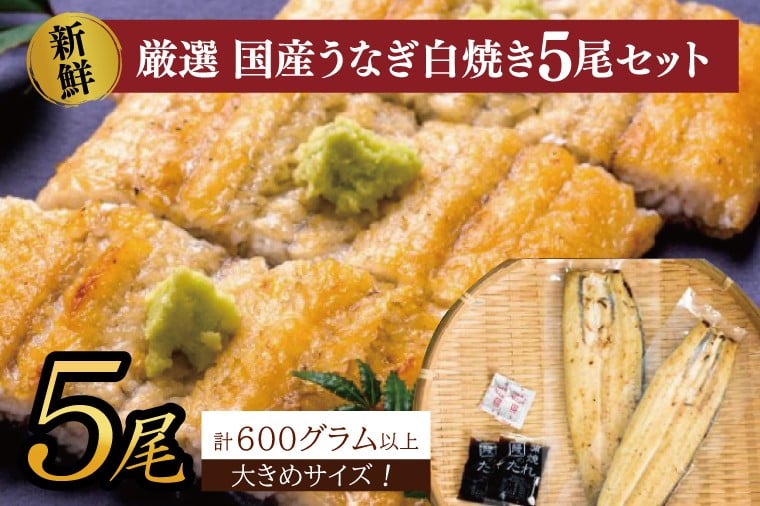 
            大きな国内産うなぎ白焼(酒蒸し)140～160g×5尾　計600g以上｜うなぎ 鰻 ウナギ 国産 国産うなぎ 白焼き 白焼 酒蒸し 土用の丑の日 丑の日 茨城県 行方市(AD-149)
          