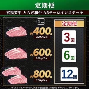 [定期便6回]宮福笑牛(とちぎ和牛) A5 サーロインステーキ 200g×3枚｜数量限定 黒毛 和牛 牛肉 国産牛 国産 ブランド牛 お肉 切り落とし サシ 霜降り 甘い ステーキ すき焼き しゃぶし