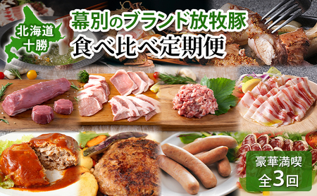 定期便 全3回 北海道十勝幕別のブランド放牧豚 食べ比べ 豪華満喫