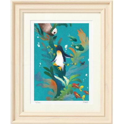 【ふるさと納税】イラスト作家「菜生」アートフレーム〈海藻であそぶ〉ペンギン【1675706】