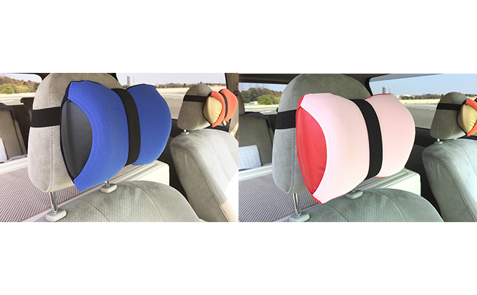 車・旅行用負担軽減枕 首をやさしく包み込む 浜松産ネックピロー「ネックラック」2個セット（ブルー×ネイビー1＆ピンク×レッド 1）