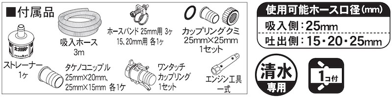 エンジンポンプ KM-25S 口径25ミリ 2サイクル 三菱エンジン搭載 スタート名人付き [0843]_イメージ5
