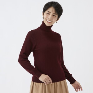 日本製 カシミヤ100% レディース タートルネック ワイン S～Lサイズ
