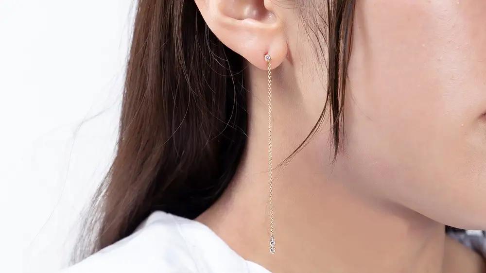 AQ-286　LB-54　 KeriA K10　ラボグロウン　ダイヤモンド　ピアス　アクセサリー　ジュエリー　プレゼント　スタッド　チェーン　スレッド