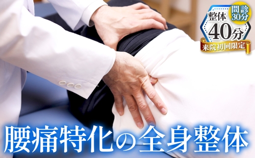 【初回のみ】腰痛特化の全身整体40分＋問診30分 ／ チケット 初回限定 問診 施術 アフターケア 姿勢 動作の修正 ストレッチ 運動療法 国家資格 愛知県 No.531