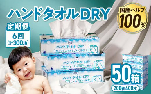 【6回配送/毎月届く定期便】ナクレ ハンドタオルDRY 50個 ペーパー タオル 紙  厚手 ティッシュ キッチン 日用品 消耗品 防災 収納 備蓄 金ケ崎 金ヶ崎