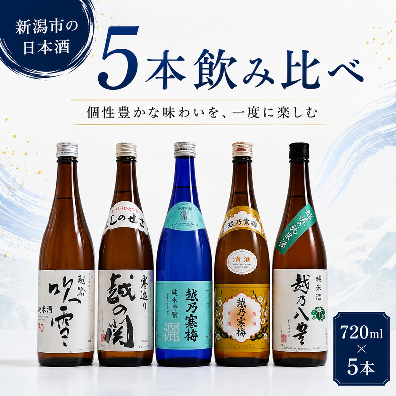 日本酒 飲み比べセット 越後銘門酒会 新潟市の有名酒＆人気酒 日本酒 飲み比べセット 720ml 5本（越乃寒梅 越乃八豊 越の関  越路吹雪 越乃寒梅灑）N725A 新潟 セット 辛口 ギフト 正月 年越し