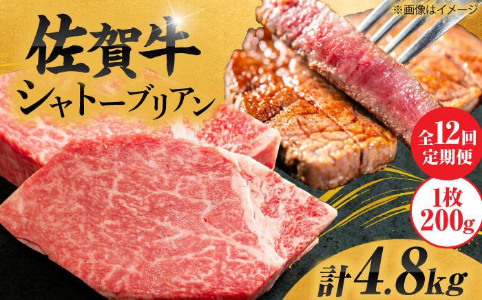 
            【12回定期便】 毎月 200g× 2枚 シャトーブリアン ステーキ 佐賀牛 総計 4.8kg  ＜最高級！とろける希少部位＞| 牛肉 肉 黒毛和牛 和牛 赤身 ステーキ 国産 A5 A4 焼肉 冷凍 定期便 |  吉野ヶ里町/やま田商店 [FCH018]
          