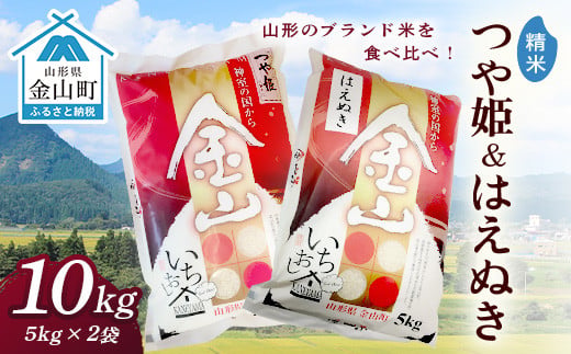 金山産米「つや姫5kg」+「はえぬき5kg」【精米】 計10kg 米 お米 白米 ご飯 精米 ブランド米 はえぬき つや姫 送料無料 東北 山形 金山町 令和6年産 F4B-0560