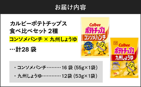カルビー ポテトチップス 2種 食べ比べ セット 【 コンソメパンチ × 九州しょうゆ 】 計28袋 K194-002_13 菓子