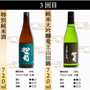 定期便 日本酒 松の司 8本 ( 2種類 × 4回 ) 720ml 「純米酒」 「AZOLLA50」 「楽」 「陶酔」 「純米吟醸」 「竜王山田錦」 「特別純米酒」 「黒」金賞 受賞酒造 (日本酒 地