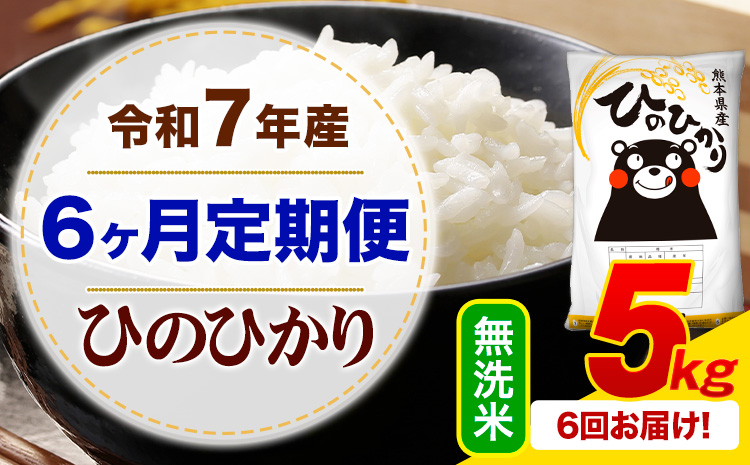 【6ヶ月定期便】 令和7年産 無洗米 ひのひかり 定期便 5kg《お申込み翌月から出荷》 熊本県産 ふるさと納税 精米 ひの 米 こめ ふるさとのうぜい ヒノヒカリ コメ お米---mifune_lcl_1386_mo6---