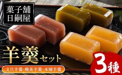 羊羹「文旦羊羹・晩茶羊羹・本煉羊羹」(3種・合計3本)【菓子舗日嗣屋】a-11-5