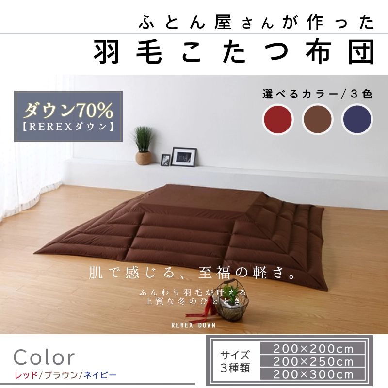 【ふるさと納税】こたつ布団 リユース羽毛 ダウン70％ 日本製｜抗菌 防臭 防汚 防ダニ 洗濯可｜選べる3色×3サイズ｜こたつ掛布団 こたつ掛け布団 冬用 あったか 節電 寒さ対策【REREX】