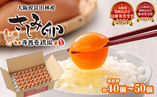 大阪府富田林産　さしみ卵　産直卵40個〜50個(季節により個数・サイズが変動します)【1651666】